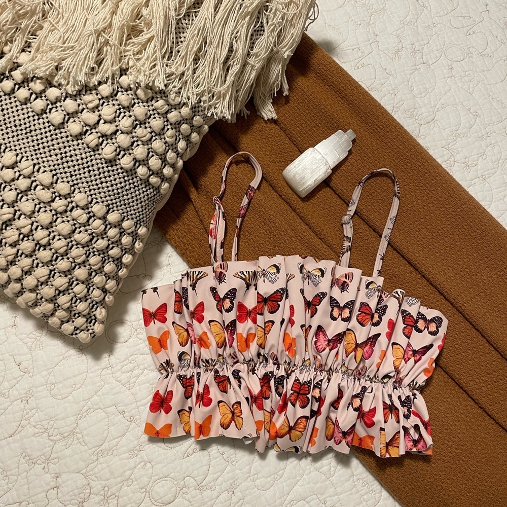 Over Sized Ruffle Kortni Jeane Butterflies Size Small Swim Top Bikini